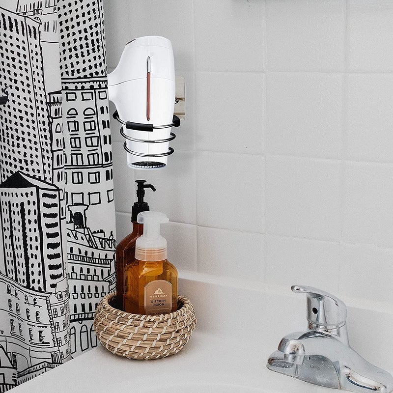 Trifecta Stainless Steel Hair Dryer Holder Wall Mounted - Self Adhesive Blow Dryer Holder, Bathroom Hair Tool Organizer Storage, No Drilling Hair Blow Dryer Styling Tools Rack (pack - 2) - Image 3