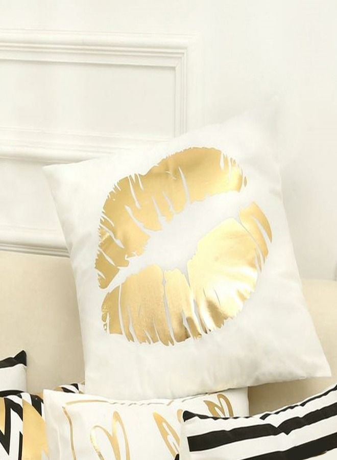 fashionhome Cushion Covers Décor Throw Pillow Cover Gold Lips Printed Decorative Pillow Cushion Cover for Bedroom Sofa Car Home Décor - Image 3