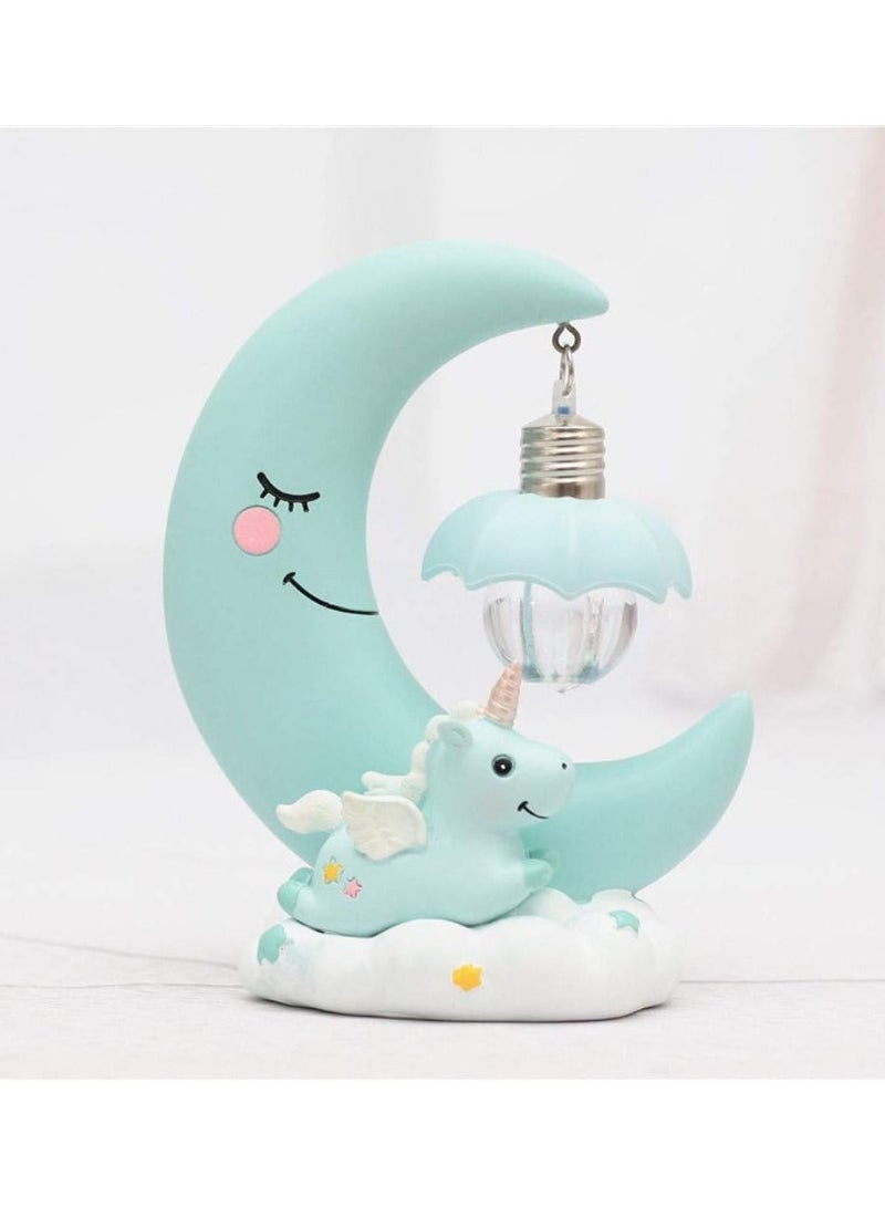 SYOSI Unicorn Moon Night Light, LED Night Light Cartoon Nursery Lamp for Children Kid Girl Toy Birthday Gift Home Decor (Blue) - Image 1