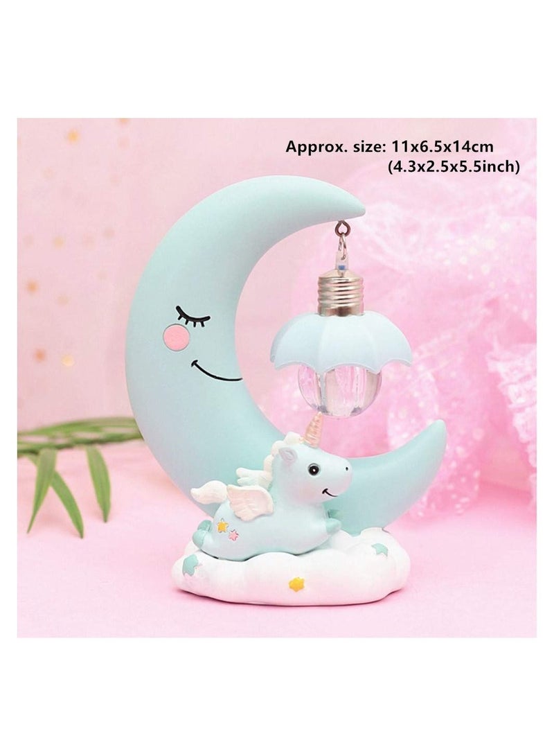 SYOSI Unicorn Moon Night Light, LED Night Light Cartoon Nursery Lamp for Children Kid Girl Toy Birthday Gift Home Decor (Blue) - Image 5