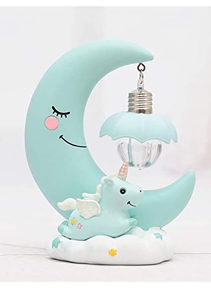 SYOSI Unicorn Moon Night Light, LED Night Light Cartoon Nursery Lamp for Children Kid Girl Toy Birthday Gift Home Decor (Blue) - Image 2