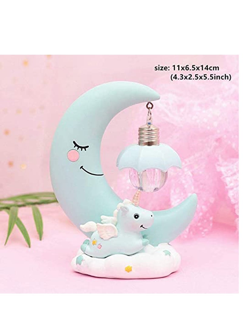 SYOSI Unicorn Moon Night Light, LED Night Light Cartoon Nursery Lamp for Children Kid Girl Toy Birthday Gift Home Decor (Blue) - Image 3