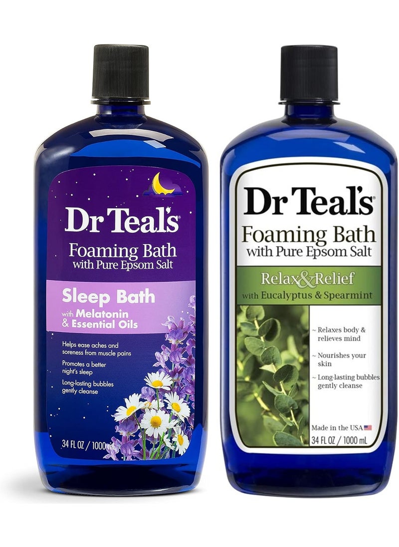 Dr Teal's - Dr Teals Foaming Bath Variety Gift Set 2 Pack 34oz Ea  Relax  Relief Eucalyptus  Spearmint Melatonin Sleep Bath  Essential Oils Blended with Pure Epsom Salt Eases Aches  Aids in Sleep - Image 1