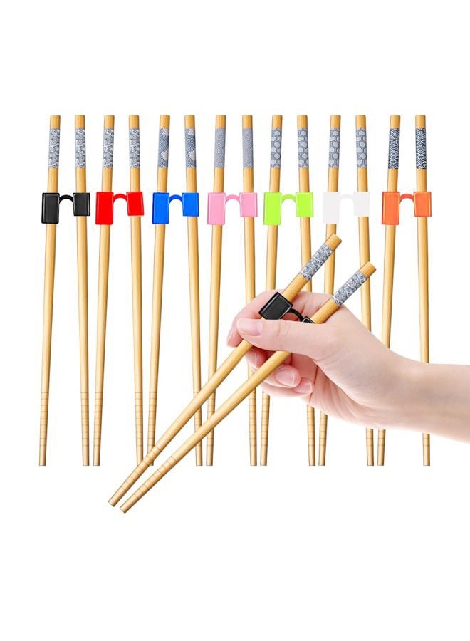 EAEDMY 7 Pairs Training Kid Adult Chopsticks and Trainers for Beginners, Japanese Wooden Beginners Training Chopsticks Helpers Set, Reusable, Dishwasher Safe, L8.86Inch (2.Japanese pattern B) - Image 1