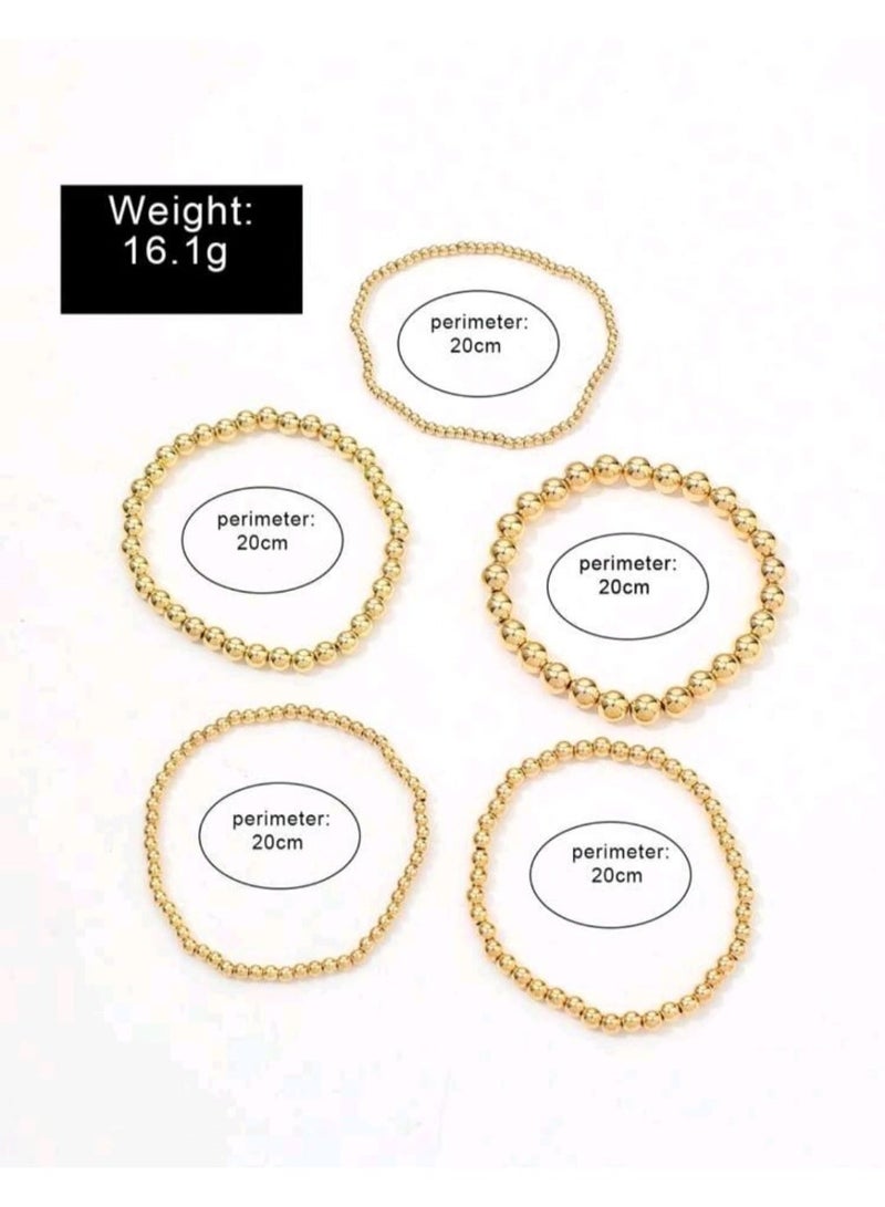 شي إن مجموعة من 5 قطع من خلخال المطاطي المزين بالخرز بتصميم بسيط، مجموعة خلخال متعددة الاستخدامات - Image 3