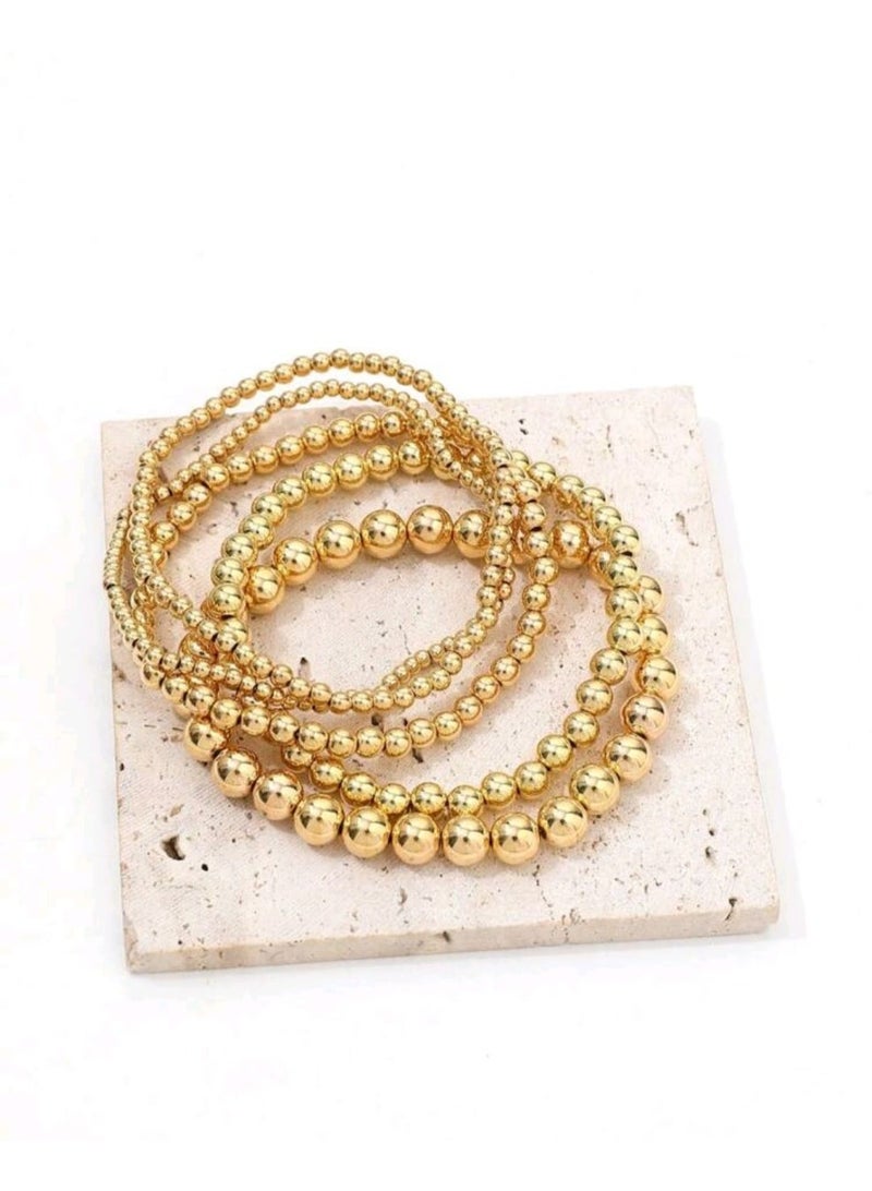 شي إن مجموعة من 5 قطع من خلخال المطاطي المزين بالخرز بتصميم بسيط، مجموعة خلخال متعددة الاستخدامات - Image 2