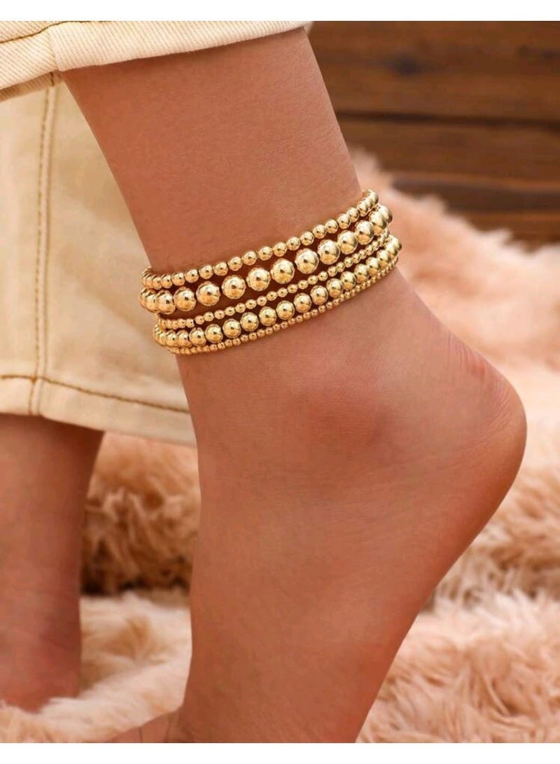 شي إن مجموعة من 5 قطع من خلخال المطاطي المزين بالخرز بتصميم بسيط، مجموعة خلخال متعددة الاستخدامات - Image 1