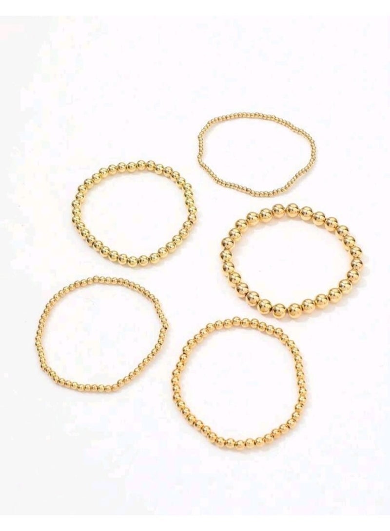 شي إن مجموعة من 5 قطع من خلخال المطاطي المزين بالخرز بتصميم بسيط، مجموعة خلخال متعددة الاستخدامات - Image 4