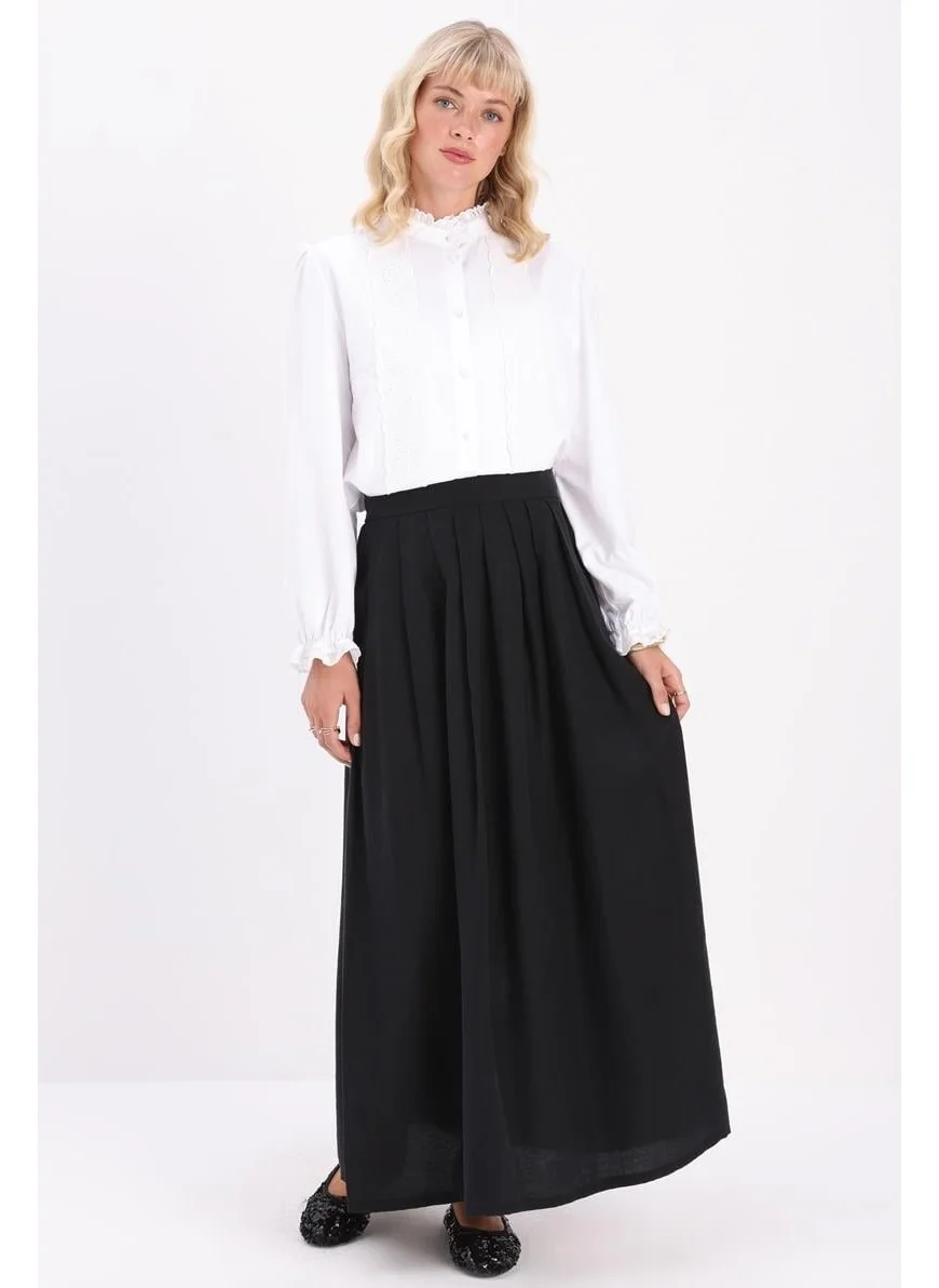 Allday Black-Pleated Flared Skirt