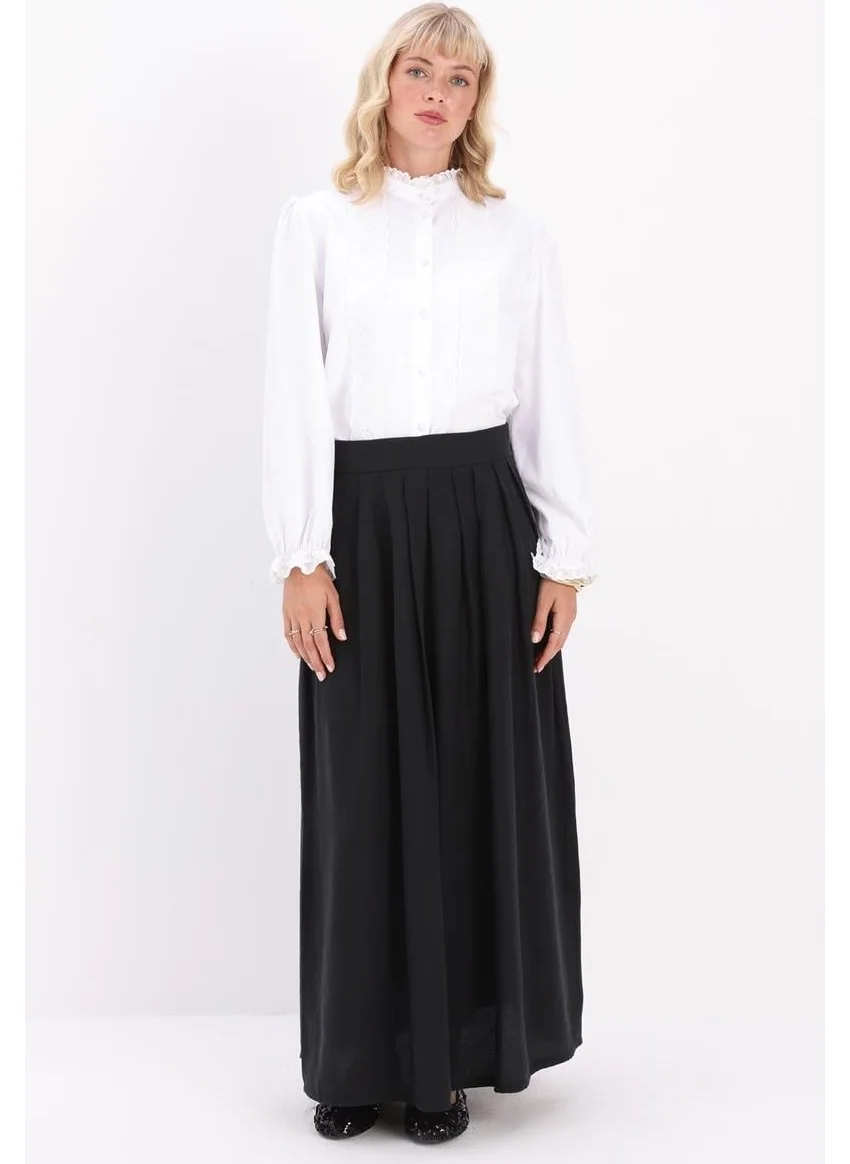 Allday Black-Pleated Flared Skirt
