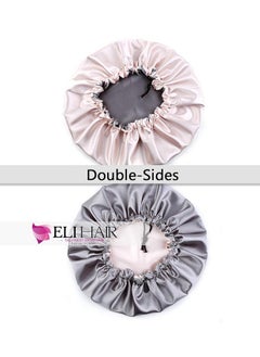 ELIHAIR ELIHAIR Unisex-Adult Stain Bonnet Silk Sleep Cap Adjustable Satin Cap For Night Sleeping Hair Bonnet Reversible Double Layer Champagne/Grey  - Image 2