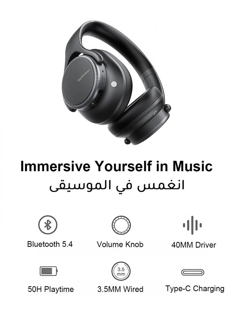 AMIJOY Bluetooth Headphones with Intuitive Rotating Volume Knob, Over Ear Active Noise Cancelling Wireless Headset, 50H Playtime, Foldable Bluetooth Headset with Memory Foam Ear Cushions for Travel - Black - Image 2