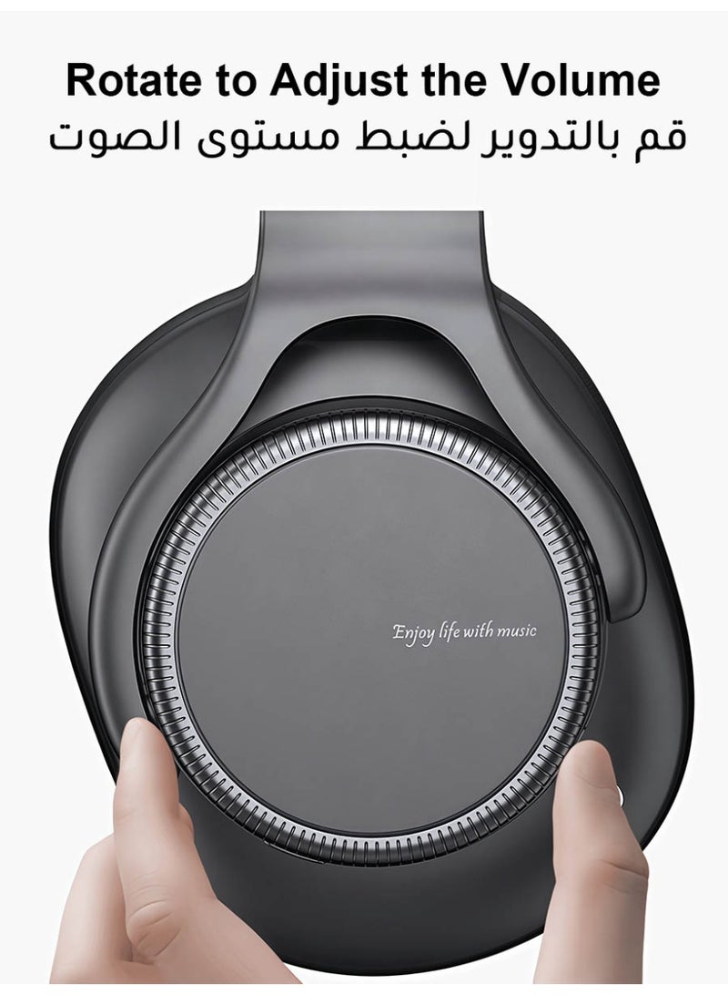 AMIJOY Bluetooth Headphones with Intuitive Rotating Volume Knob, Over Ear Active Noise Cancelling Wireless Headset, 50H Playtime, Foldable Bluetooth Headset with Memory Foam Ear Cushions for Travel - Black - Image 3