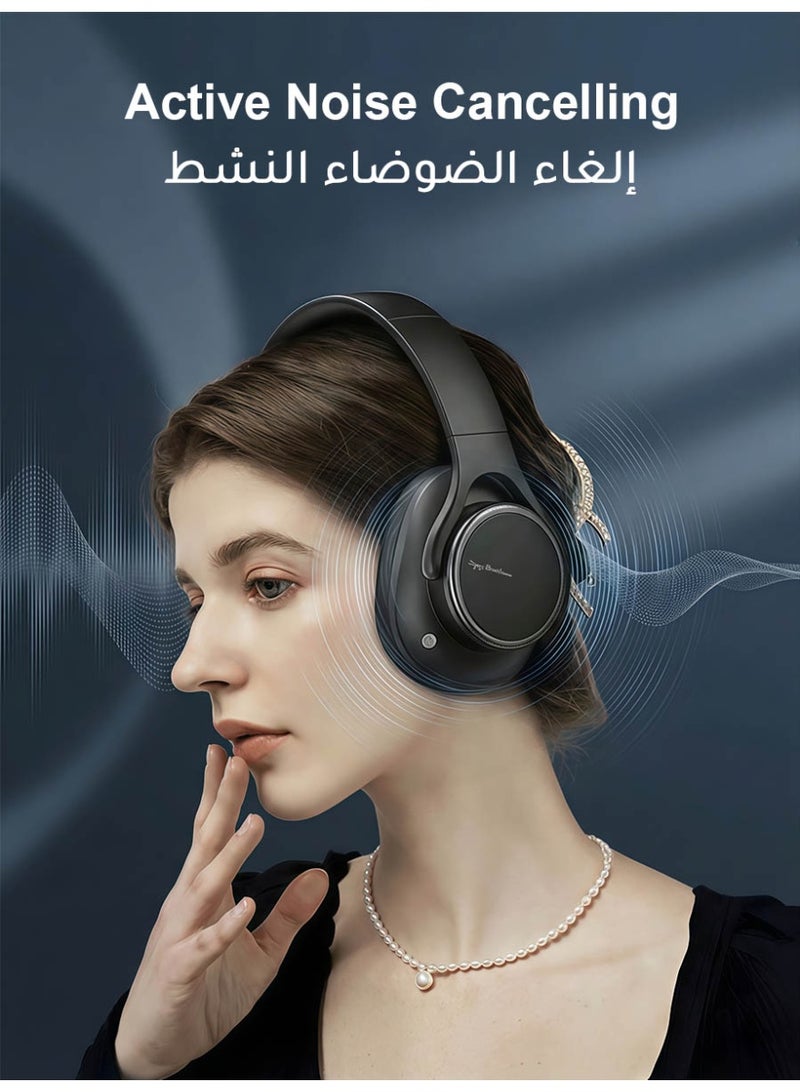AMIJOY Bluetooth Headphones with Intuitive Rotating Volume Knob, Over Ear Active Noise Cancelling Wireless Headset, 50H Playtime, Foldable Bluetooth Headset with Memory Foam Ear Cushions for Travel - Black - Image 4