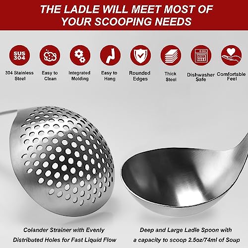 FYNECHEF Hot Pot Ladle and Strainer Set – Shabu Shabu Utensils, Hotpot Accessories Kit, Stainless Steel Scoops and Spoons for Hot Pot (Set of 2) - Image 3