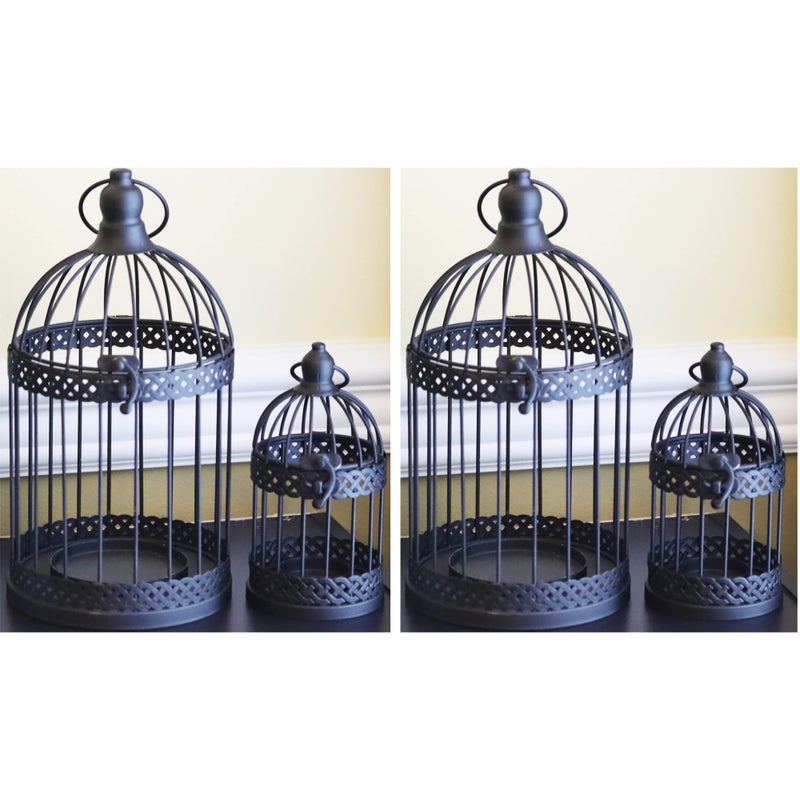 Vela Lanterns Bird Cage Decor Candle Holder Lantern Decorative Table Centerpiece Halloween Decorations Black Set of 4
