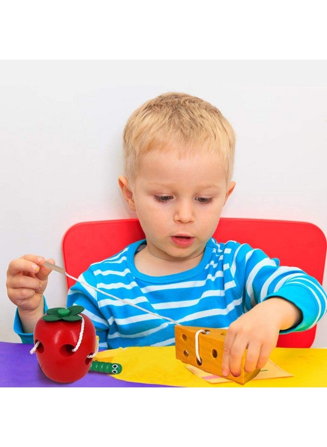Sealive Early Development Wooden Lacing Toys, Montessori Activity Caterpillars Eat Apple and Kids Cheese Toys, Children Learning Educational Wood Block Puzzles for Toddlers Boys Girls  - Image 4