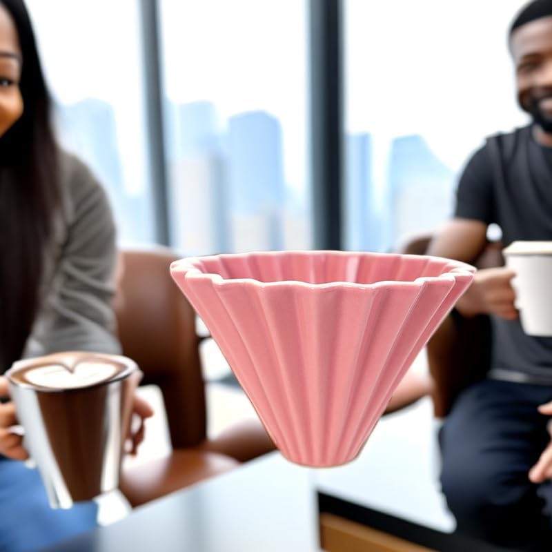 Goodening Origami Filter Cup,Ceramic Pour Over Coffee Maker, Non-Electric Pour Over Coffee Dripper, Easy Manual Brew Maker, Single Cups Porcelain for Home, Cafe, Camping, Coffee Gifts (Pink) - Image 3