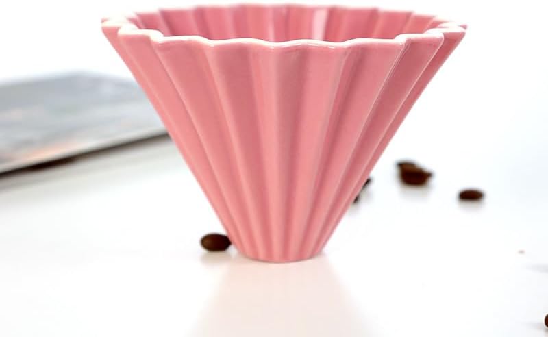 Goodening Origami Filter Cup,Ceramic Pour Over Coffee Maker, Non-Electric Pour Over Coffee Dripper, Easy Manual Brew Maker, Single Cups Porcelain for Home, Cafe, Camping, Coffee Gifts (Pink) - Image 1