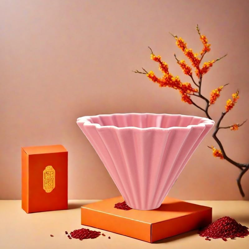 Goodening Origami Filter Cup,Ceramic Pour Over Coffee Maker, Non-Electric Pour Over Coffee Dripper, Easy Manual Brew Maker, Single Cups Porcelain for Home, Cafe, Camping, Coffee Gifts (Pink) - Image 2