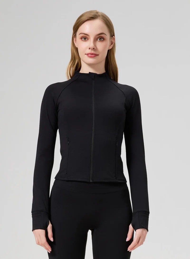 Amorxe Full Zip Women's Workout Jacket Slim Fit 2 Pockets Long Sleeve Thumbhole