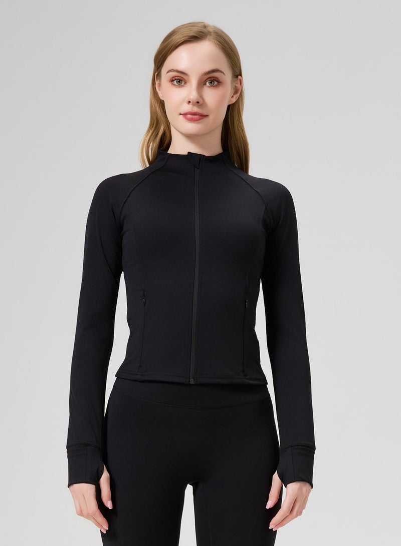 AMORXE Full Zip Women's Workout Jacket Slim Fit 2 Pockets Long Sleeve Thumbhole - Image 1