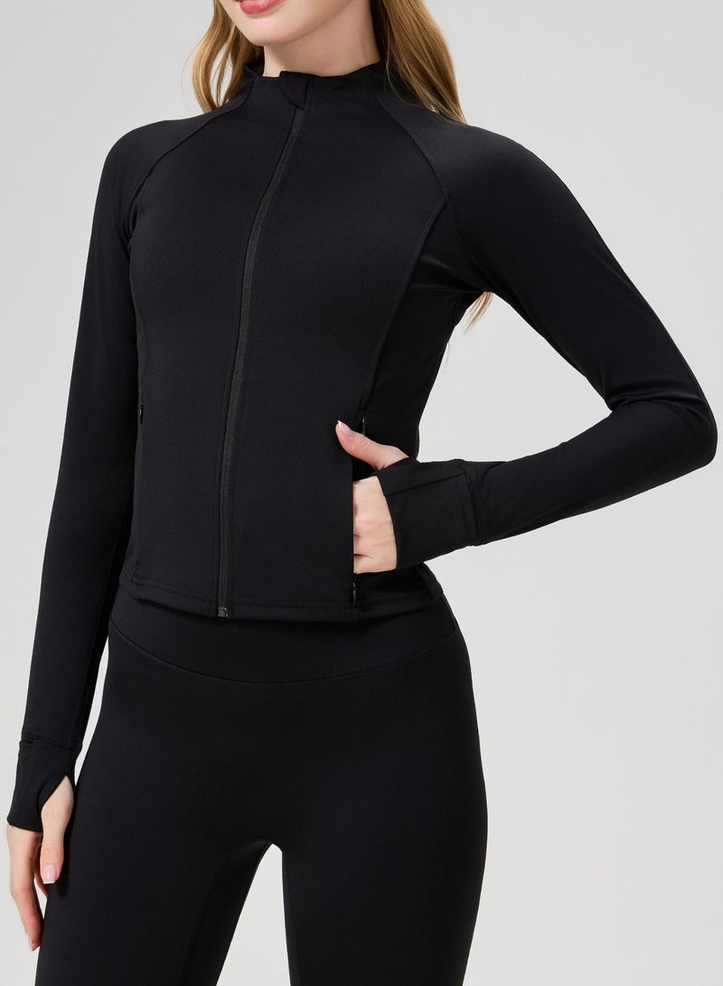 AMORXE Full Zip Women's Workout Jacket Slim Fit 2 Pockets Long Sleeve Thumbhole - Image 4