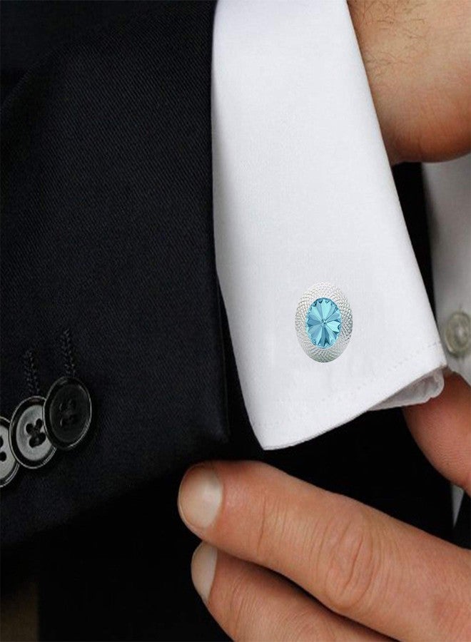 Okos Rhodium Plated Men'S Fashion Jewellery Combo Of Blue Revoli Cufflink And Tie Pin Set For Office Wear/Casual Wear For Boys And Women CO1000366BLU - Image 5