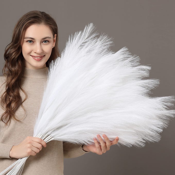 FAUX PAMPAS GRASS 9PCS POMPAS LARGE PAMPAS GRASS 38 TALL PAMPAS GRASS FOR FLOOR VASE PAMPAS GRASS DECOR TALL FOR VASE FILLERS BOHO DECOR RUSTIC FARMHOUSE HOME DECOR WHITE