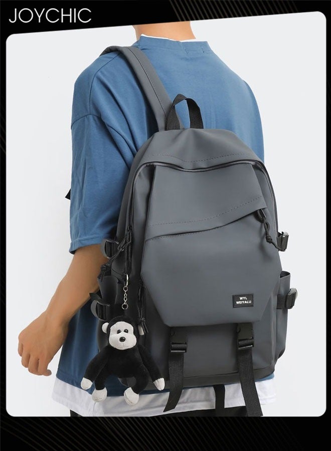 Joychic حقيبة ظهر مدرسية مقاومة للماء من البوليستر مع إغلاق ب flap حقيبة مدرسية مقاومة للاهتراء مع قلادة كرتونية رمادية لطلاب المرحلة المتوسطة والثانوية والجامعة - Image 1