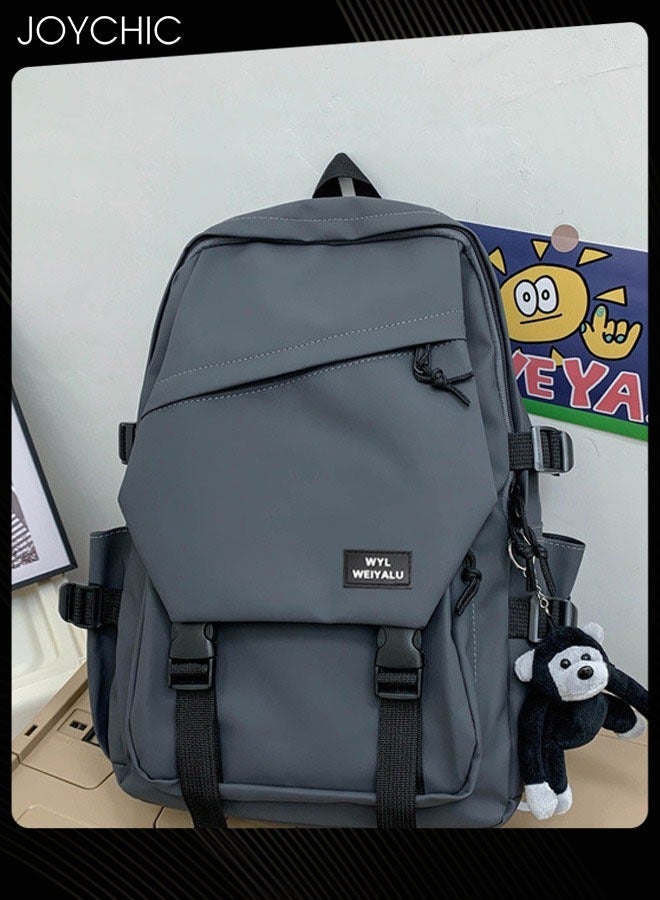 Joychic حقيبة ظهر مدرسية مقاومة للماء من البوليستر مع إغلاق ب flap حقيبة مدرسية مقاومة للاهتراء مع قلادة كرتونية رمادية لطلاب المرحلة المتوسطة والثانوية والجامعة - Image 2