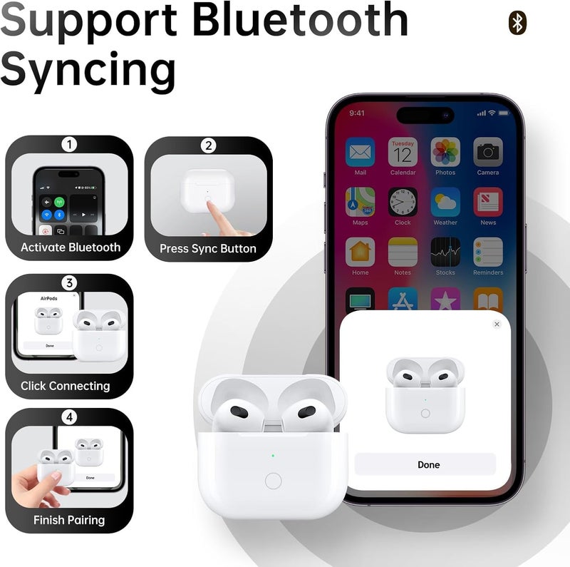 إكسفور حالة شحن لاسلكية لسماعات AirPods من الجيل الثالث، حالة شحن بديلة مزودة بمنفذ USB C، بطارية مدمجة سعتها 620 مللي أمبير ساعة، وزر لمزامنة الاتصال بالبلوتوث - Image 5