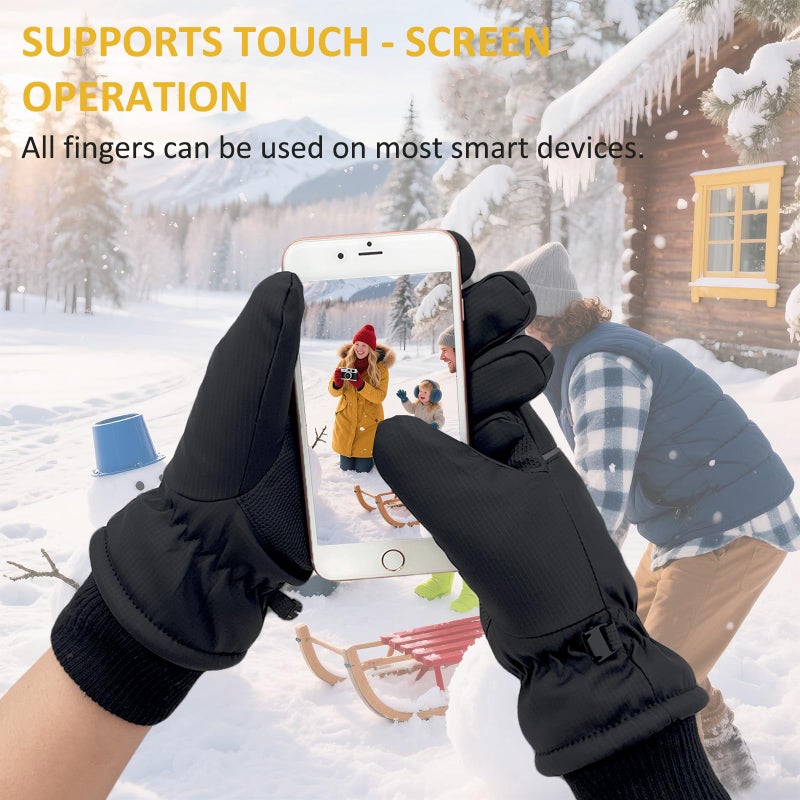 YUHAN PRETTY Winter Waterproof Ski Gloves Men Women Touchscreen Snow Warm Thermal Fleece Cold Weather Running Driving Hiking Biking(BlackL) - Image 5