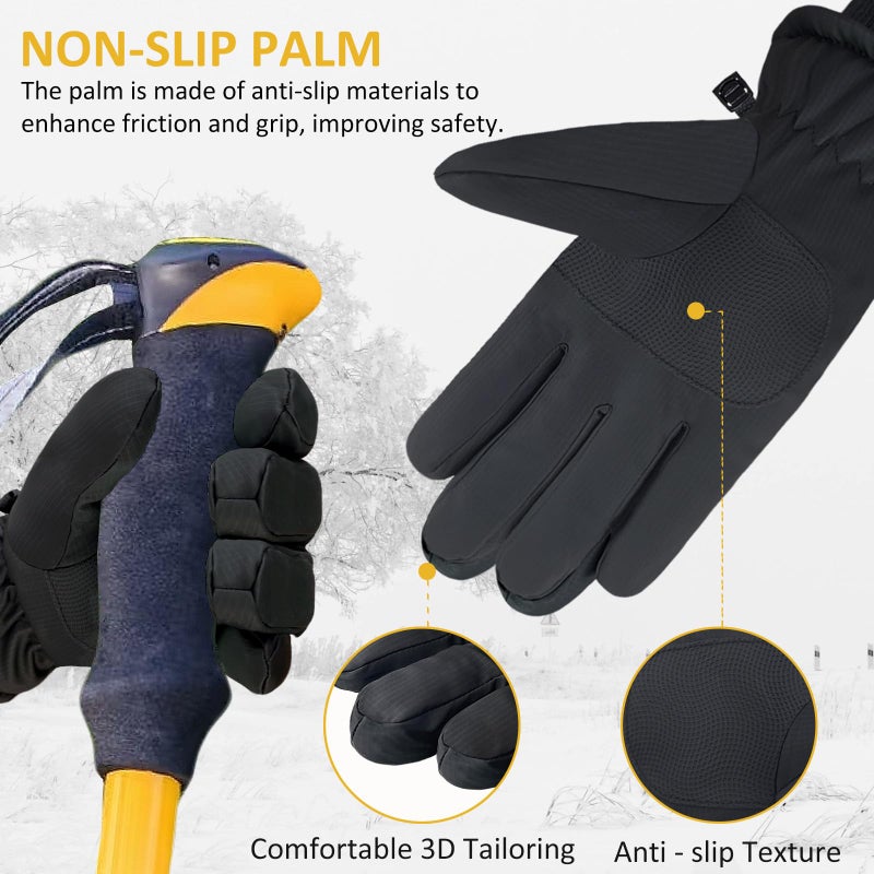 YUHAN PRETTY Winter Waterproof Ski Gloves Men Women Touchscreen Snow Warm Thermal Fleece Cold Weather Running Driving Hiking Biking(BlackL) - Image 3