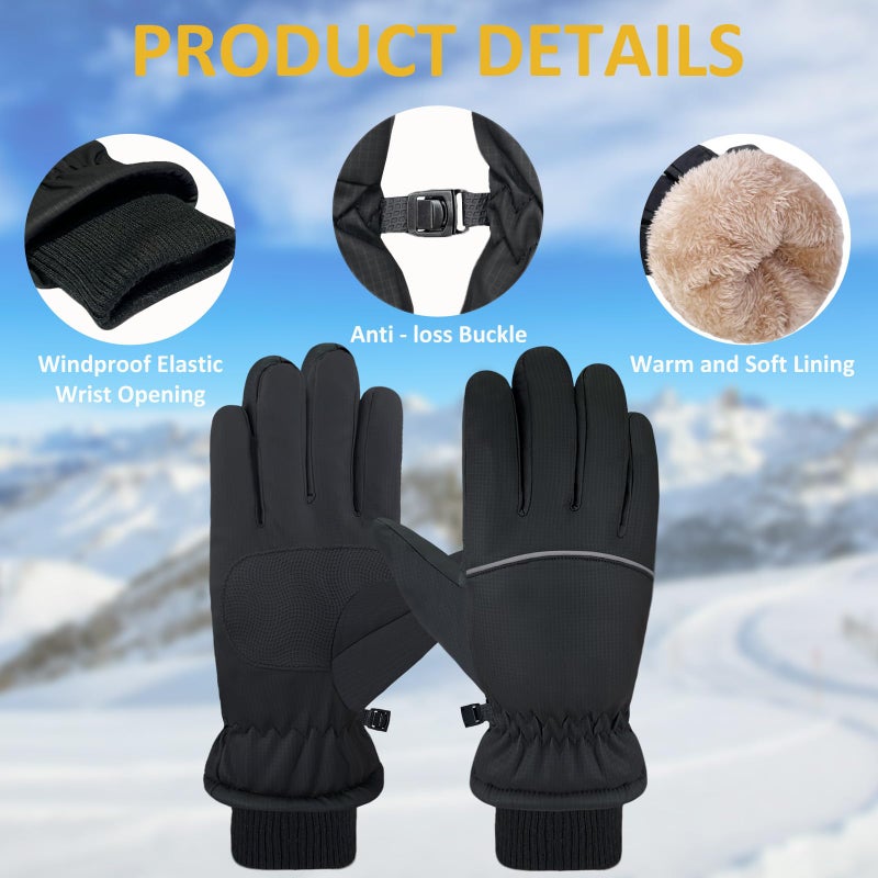 YUHAN PRETTY Winter Waterproof Ski Gloves Men Women Touchscreen Snow Warm Thermal Fleece Cold Weather Running Driving Hiking Biking(BlackL) - Image 2