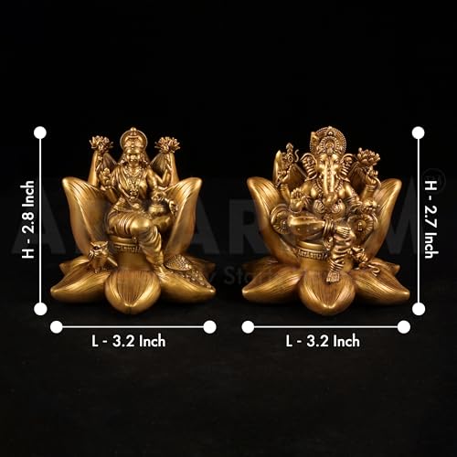 Artarium Laxmi Ganesha Idol Laxmi Ganesh Set Murti Lakshmi Ganesh Statue Lakshmi Ganesha Murti Ganpati Idol for Car Dashboard Home Decor Puja Room (Padma Laxmi Ganesha Small) - Image 4