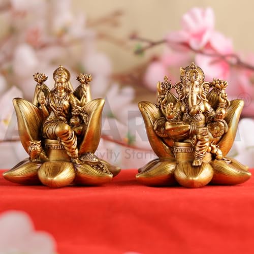 Artarium Laxmi Ganesha Idol Laxmi Ganesh Set Murti Lakshmi Ganesh Statue Lakshmi Ganesha Murti Ganpati Idol for Car Dashboard Home Decor Puja Room (Padma Laxmi Ganesha Small) - Image 5