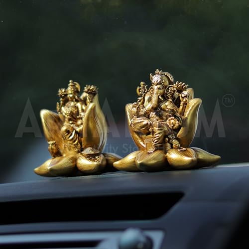 Artarium Laxmi Ganesha Idol Laxmi Ganesh Set Murti Lakshmi Ganesh Statue Lakshmi Ganesha Murti Ganpati Idol for Car Dashboard Home Decor Puja Room (Padma Laxmi Ganesha Small) - Image 3