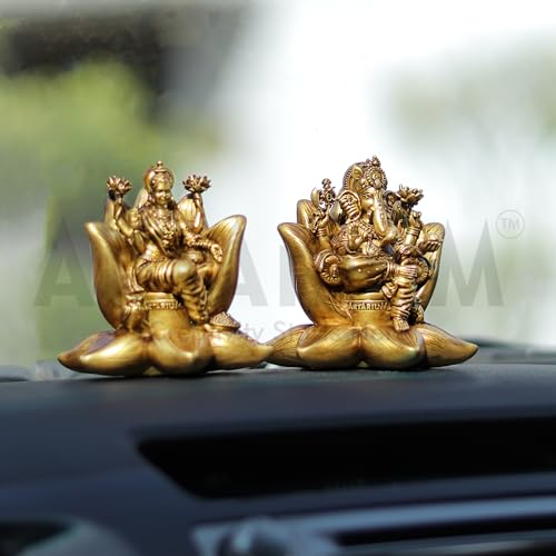 Artarium Laxmi Ganesha Idol Laxmi Ganesh Set Murti Lakshmi Ganesh Statue Lakshmi Ganesha Murti Ganpati Idol for Car Dashboard Home Decor Puja Room (Padma Laxmi Ganesha Small) - Image 2