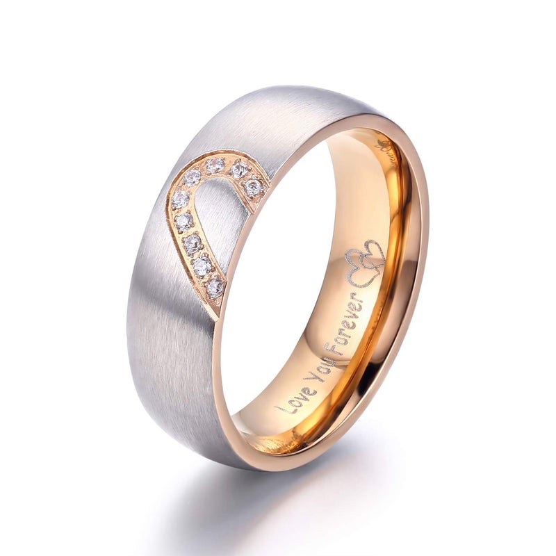 LAVUMO Matching Promise Rings for Couples Love You Forever Wedding Bands Sets for Him and Her Half Heart Rings Stainless Steel 6mm with Box Comfort Fit (Men 10 & Women 7) - Image 4