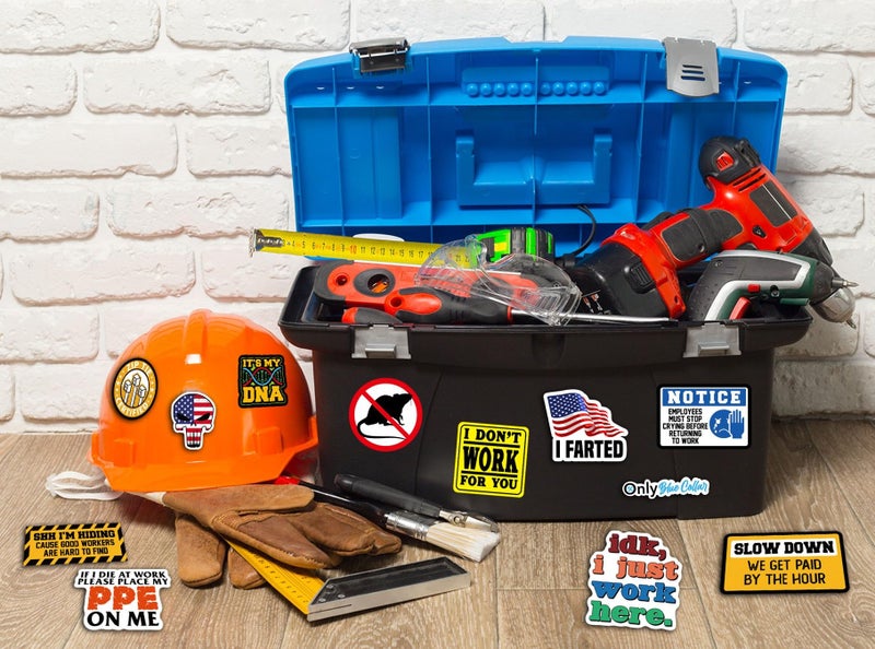 Debinolo 306 PCS Funny Hard Hat Sticker Pack for Adults - Waterproof Vinyl for Welding Helmet, Tool Box, Construction, Electrician, Mechanic Tools - Blue Collar Accessories - Image 3