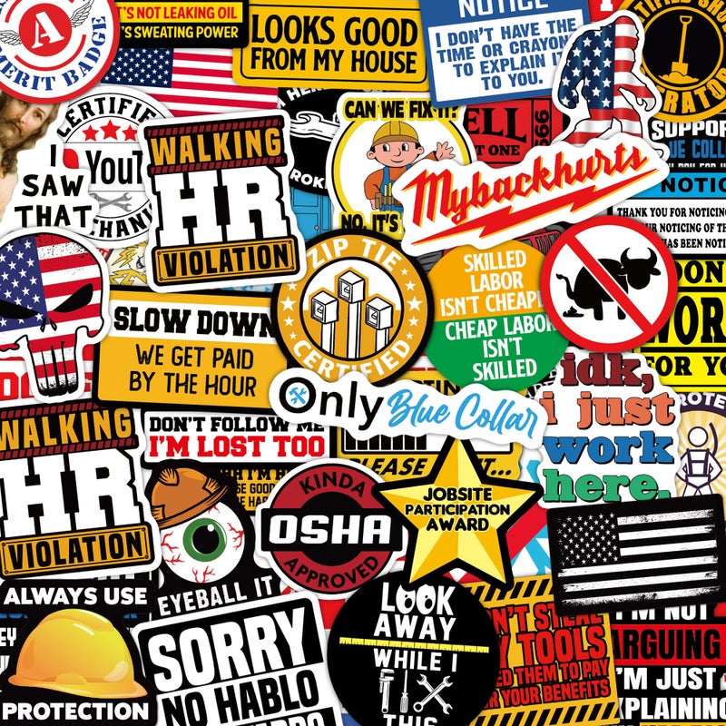 Debinolo 306 PCS Funny Hard Hat Sticker Pack for Adults - Waterproof Vinyl for Welding Helmet, Tool Box, Construction, Electrician, Mechanic Tools - Blue Collar Accessories - Image 1