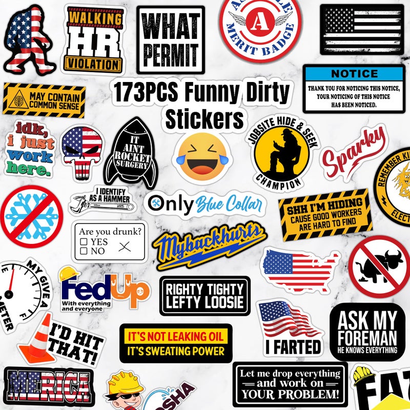 Debinolo 306 PCS Funny Hard Hat Sticker Pack for Adults - Waterproof Vinyl for Welding Helmet, Tool Box, Construction, Electrician, Mechanic Tools - Blue Collar Accessories - Image 4