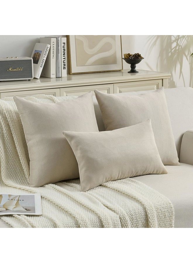 FUTEI Beige Chenille Throw Pillow Covers 18x18 Inch Set of 2,Soft Wide Chevron Textured Cushion Case,Farmhouse Home Decor for Couch Living Room - Image 4