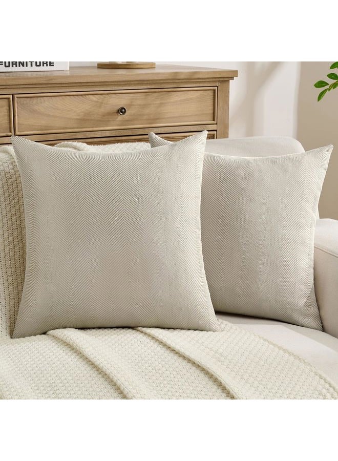 FUTEI Beige Chenille Throw Pillow Covers 18x18 Inch Set of 2,Soft Wide Chevron Textured Cushion Case,Farmhouse Home Decor for Couch Living Room - Image 1