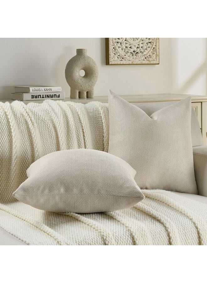 FUTEI Beige Chenille Throw Pillow Covers 18x18 Inch Set of 2,Soft Wide Chevron Textured Cushion Case,Farmhouse Home Decor for Couch Living Room - Image 5