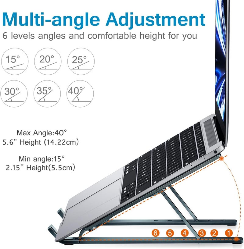 ivoler Laptop Stand, Laptop Holder Riser Computer Tablet Stand, 6 Angles Adjustable Aluminum Ergonomic Foldable Portable Desktop Holder Compatible with MacBook,iPad 10-15.6” Midnight Blue - Image 3