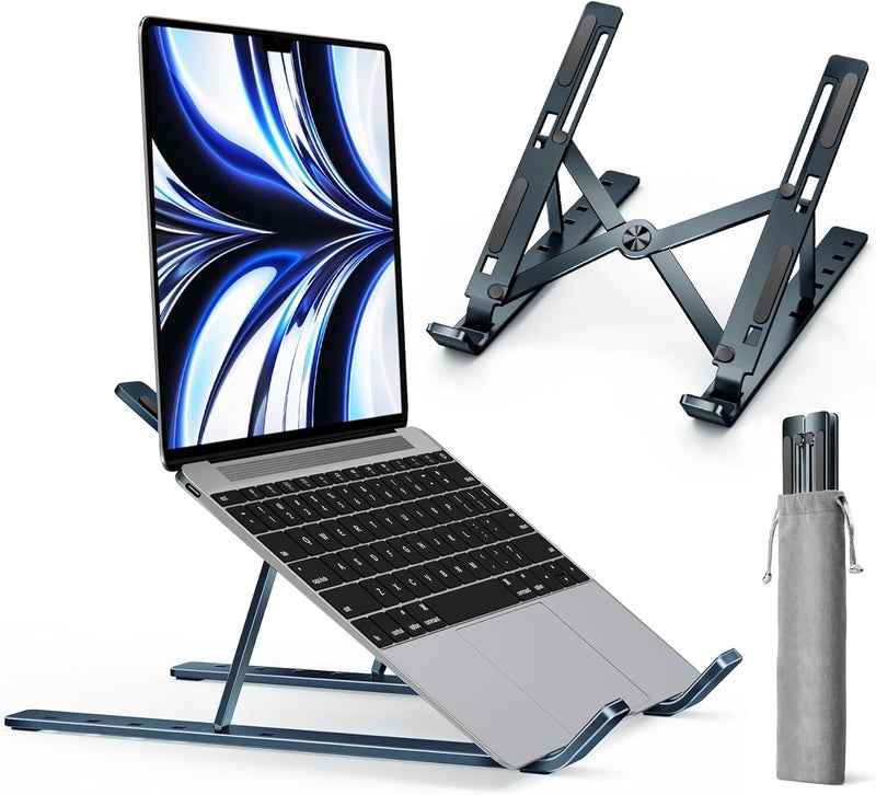 ivoler Laptop Stand, Laptop Holder Riser Computer Tablet Stand, 6 Angles Adjustable Aluminum Ergonomic Foldable Portable Desktop Holder Compatible with MacBook,iPad 10-15.6” Midnight Blue - Image 1