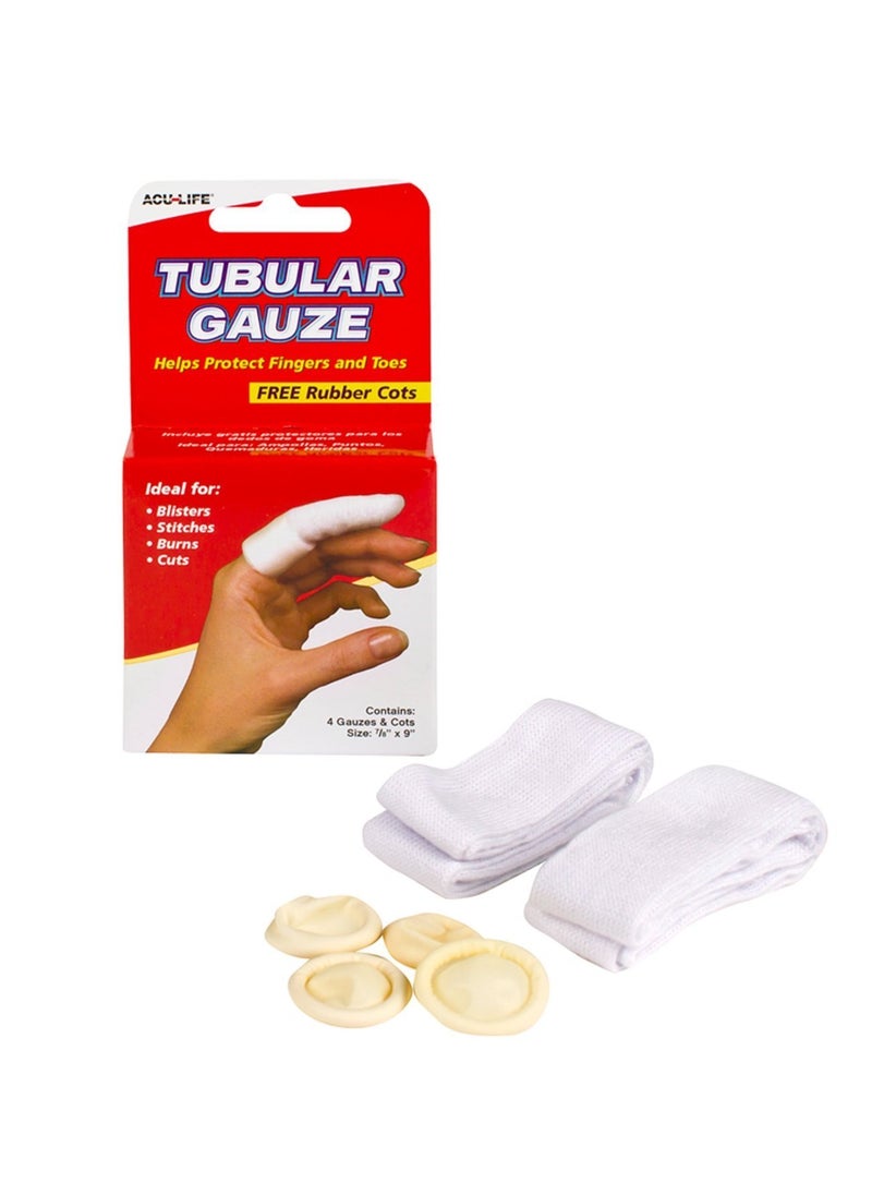 ACU-LIFE Finger Cot and Gauze | Cotton and Rubber | Includes 4 Gauze Tubes & 4 Cots 