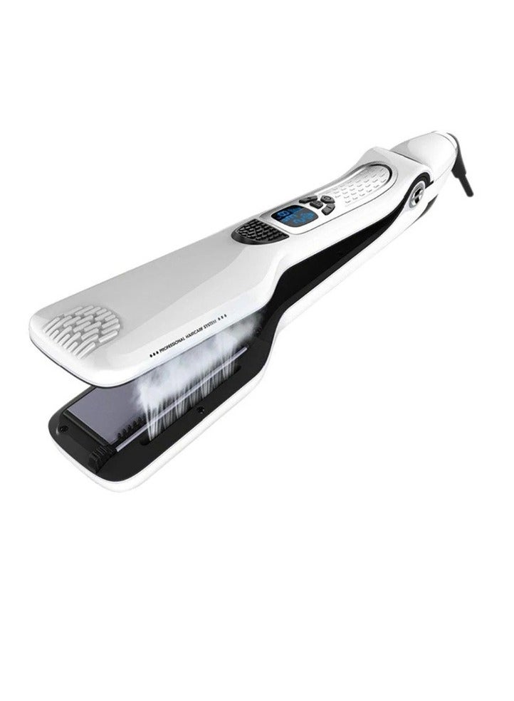 AROAQ Hair Straightener Flat Iron, Adjustable Temperature Electric Hair Straightening Brush, Nano Titanium Ceramic Steam Flat Iron, Digital LCD Hair Straightener For All Hair Types, (White) - Image 1